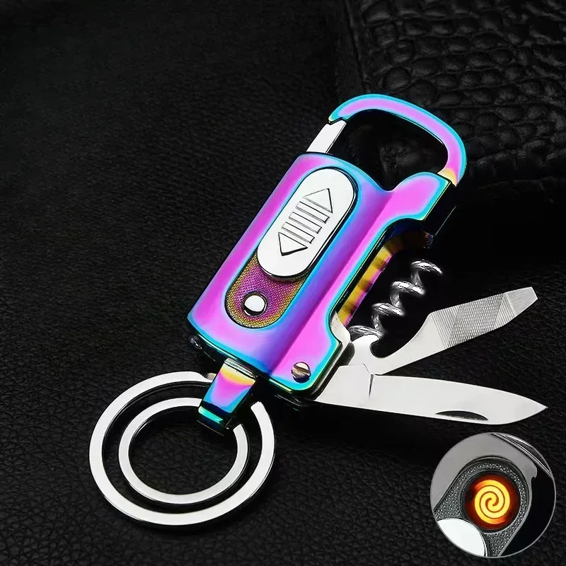 Electronics And Gadgets With A - 多機能電子ライターキーホルダーワインオープナーナイフ懐中電灯マイナスドライバー金属防風ライターガジェット