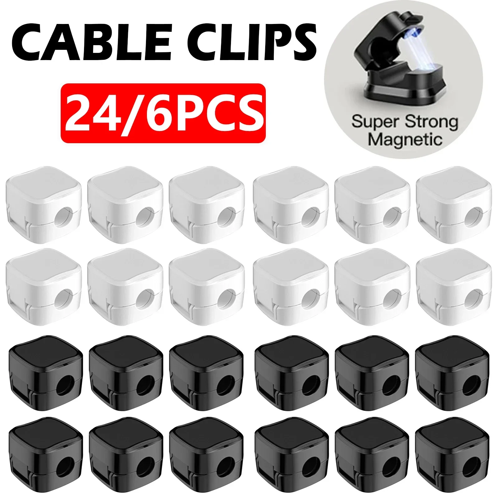 Magnetic Charging Cable - 24/6 個磁気ケーブルオーガナイザークリップケーブル管理ワイヤーマネージャーコードホルダー充電ケーブルワインダー壁掛けフック