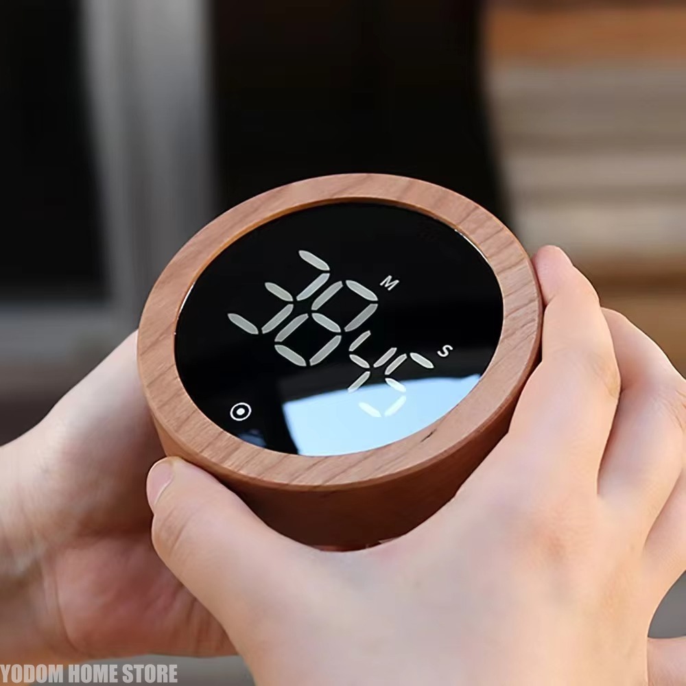 Electronics And Gadgets With A - LED電子回転式木目調タイマー、丸型カウントダウンデバイス、キッチン調理用家庭用ガジェット、時間管理用