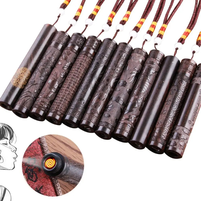 Electronics Gadgets For Men - クリエイティブ彫刻白檀電子ライターポータブル USB 充電式ライターヴィンテージ木製吹き点火メンズガジェットクール