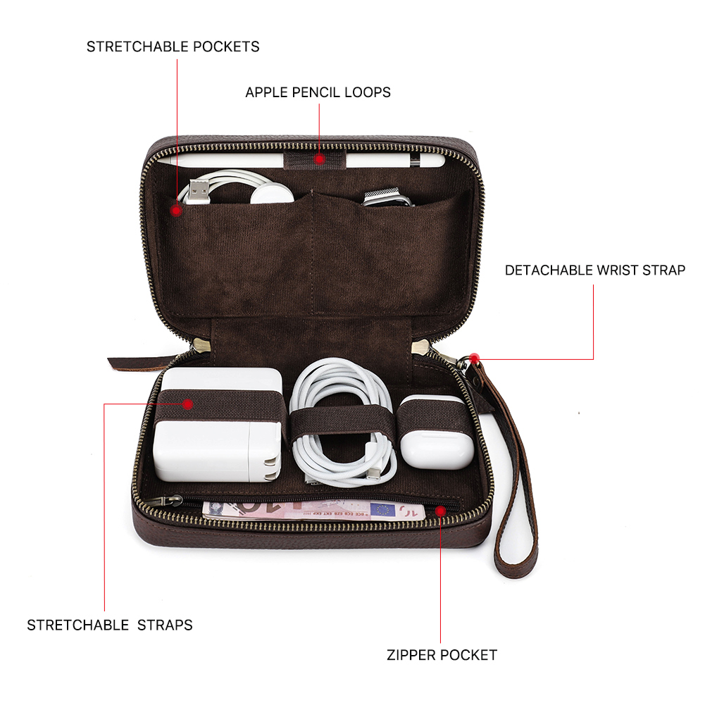 本革のポータブルUSBデータケーブル,収納バッグ,電子機器ケ - Electronics Gadgets Bag のレビューと価格